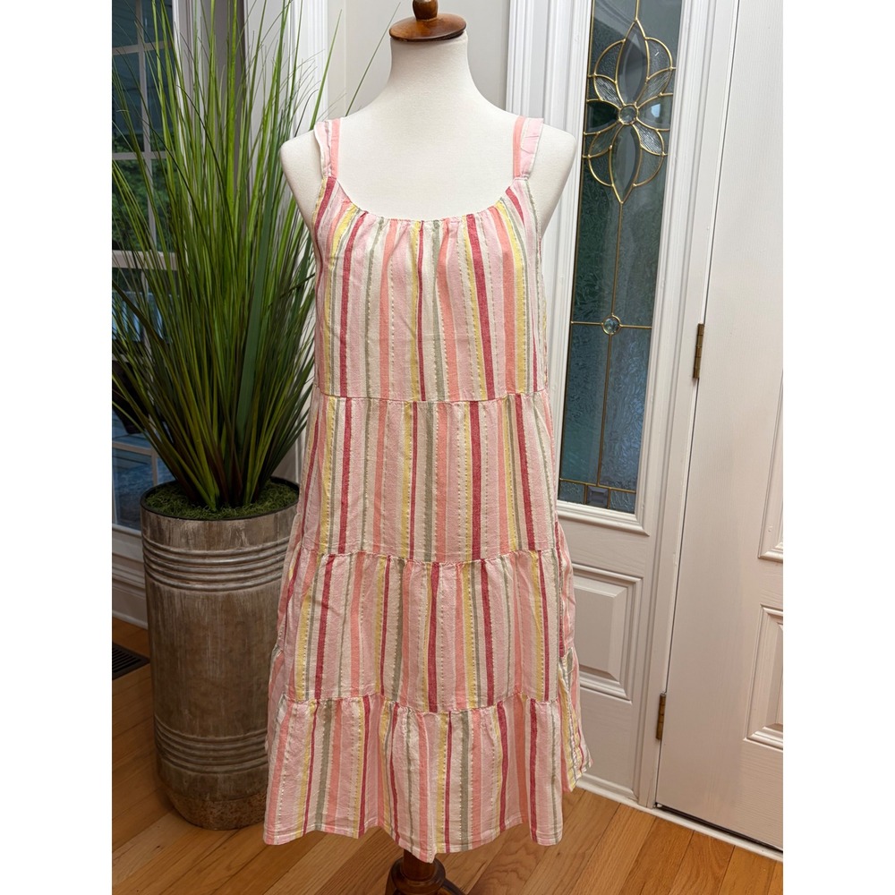 Gymboree Mom Striped Tiered Linen Blend Dress Medium Fairytale Forest Lined